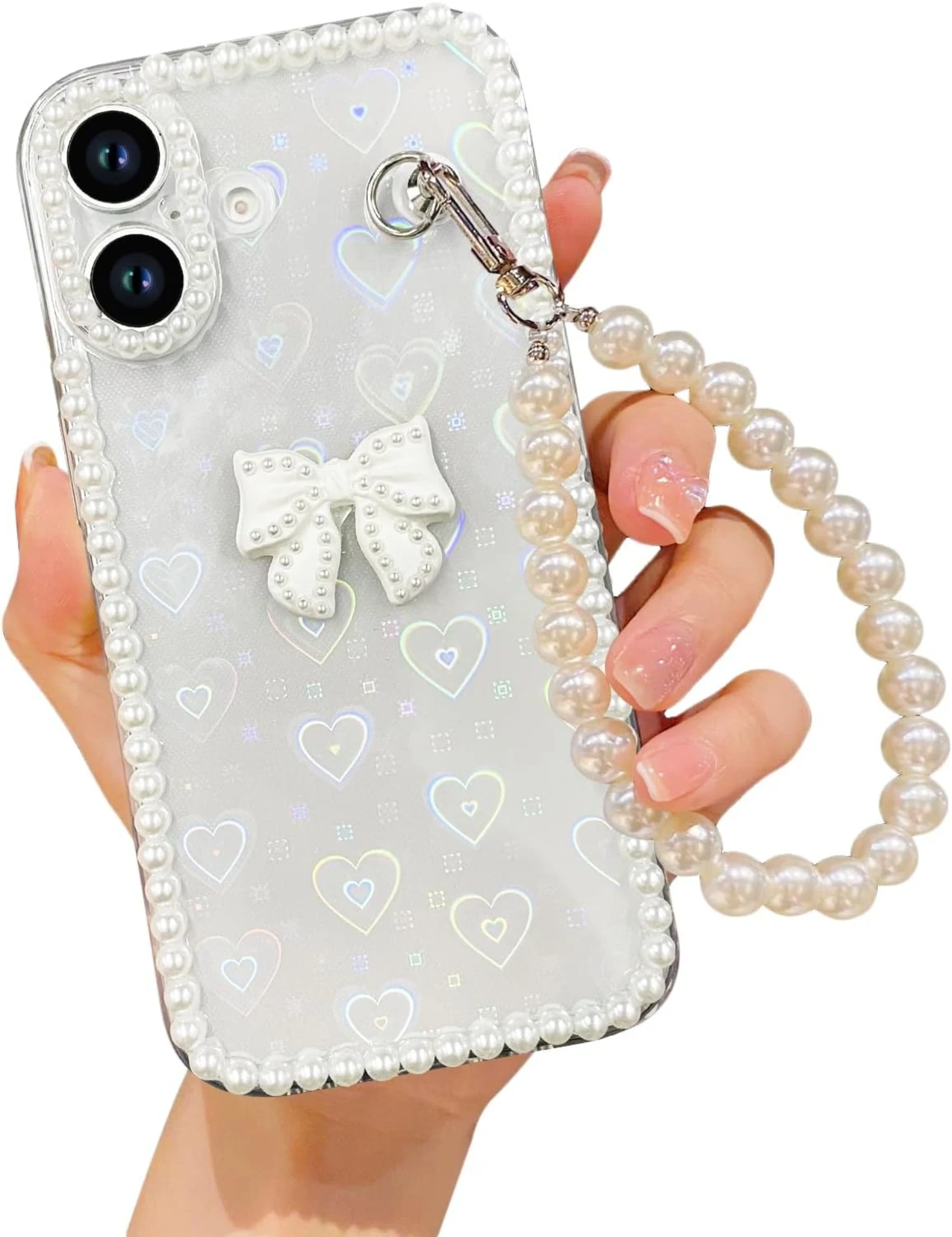 Case with pearl wrist strap
