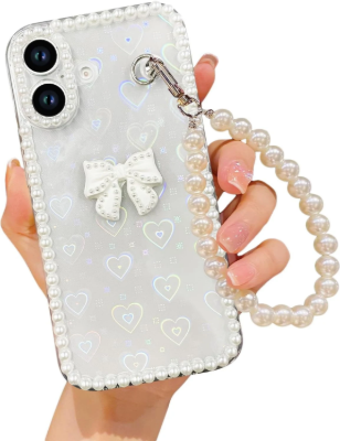 Case with pearl wrist strap