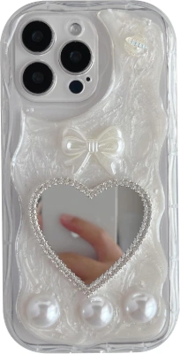 Pearl bow heart mirror case
