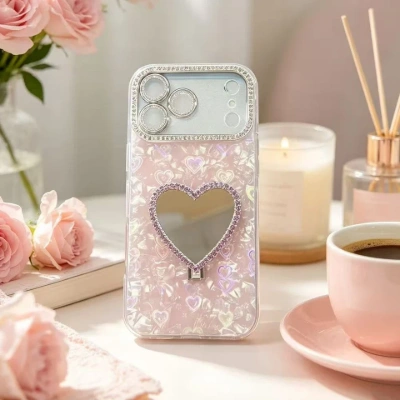 Pearl shell heart mirror case