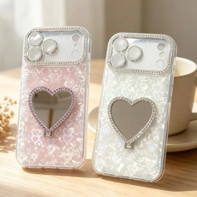 Pearl shell heart mirror case