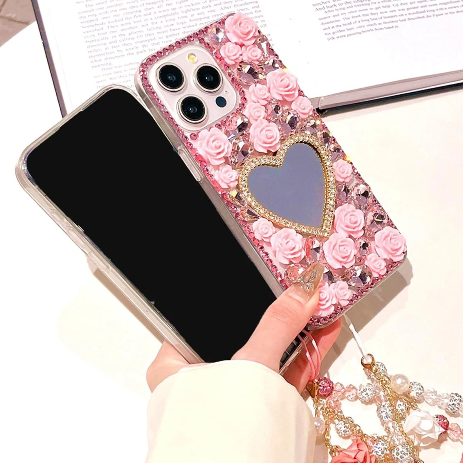 Rose case with heart mirror