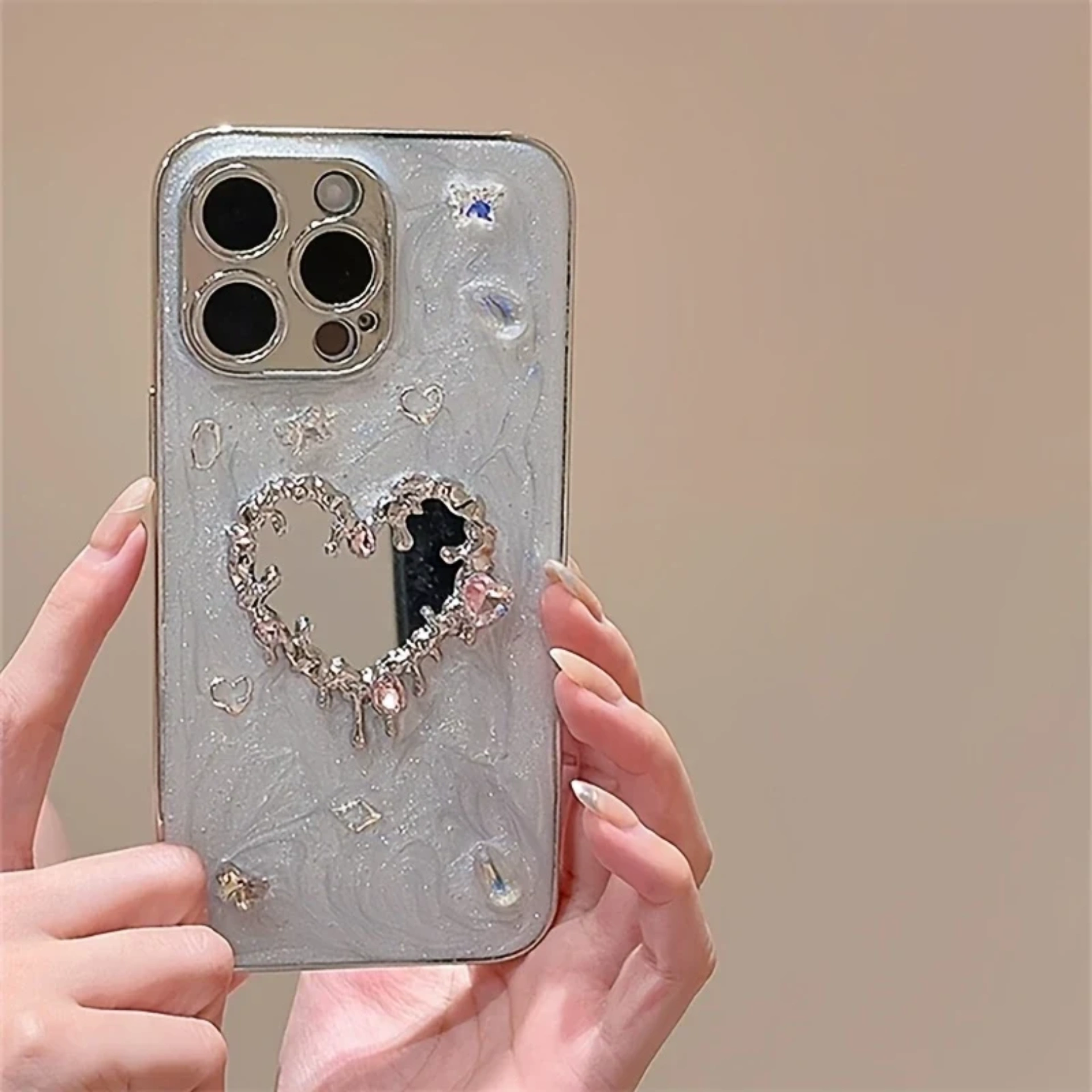 Rhinestone heart mirror case