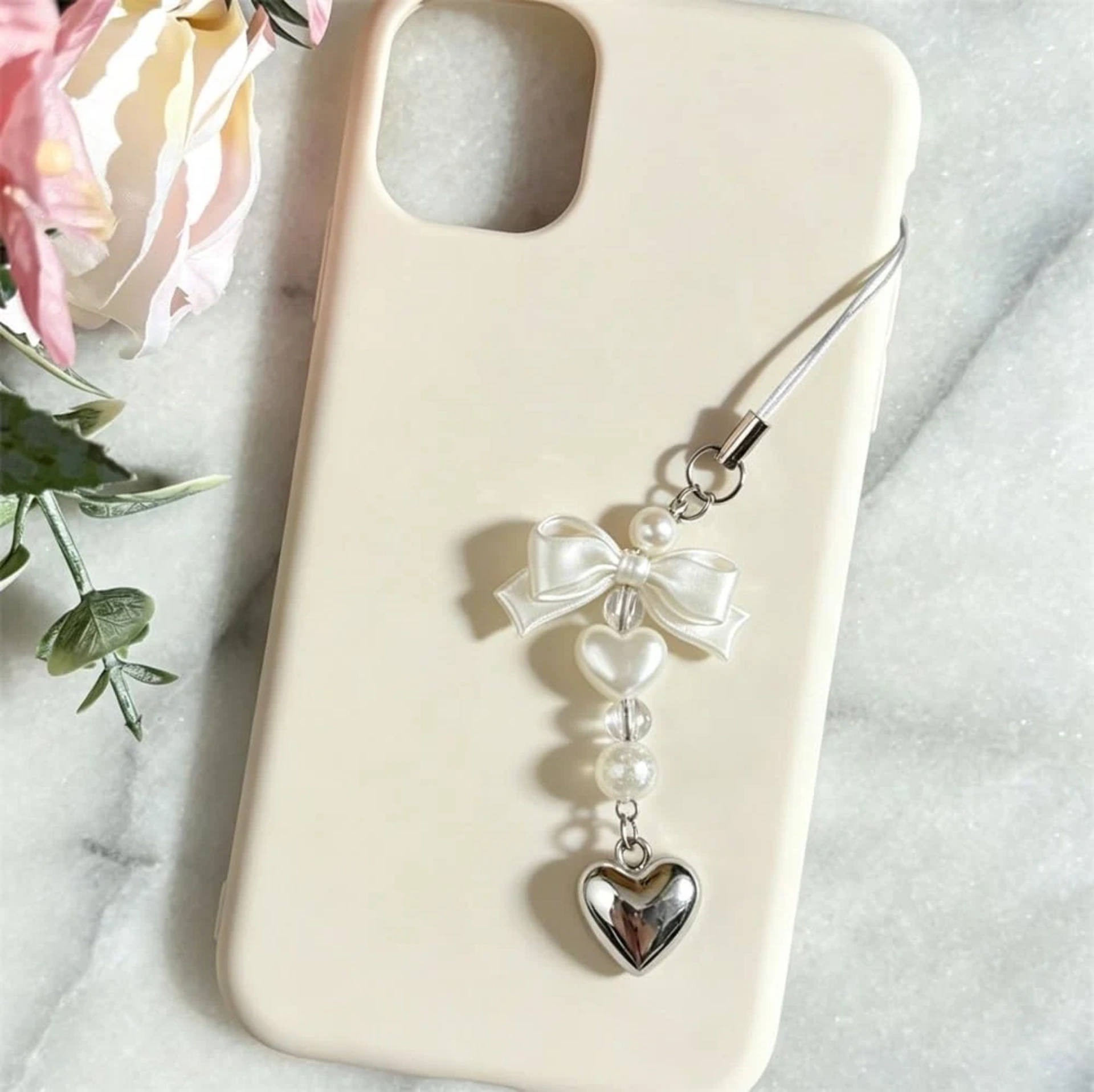 Bow & Silver Heart Charm
