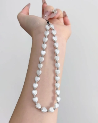 White Heart Bead Strap