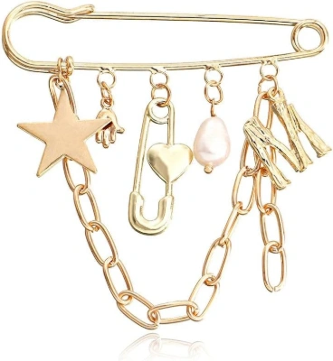 Star & pearl charm pin