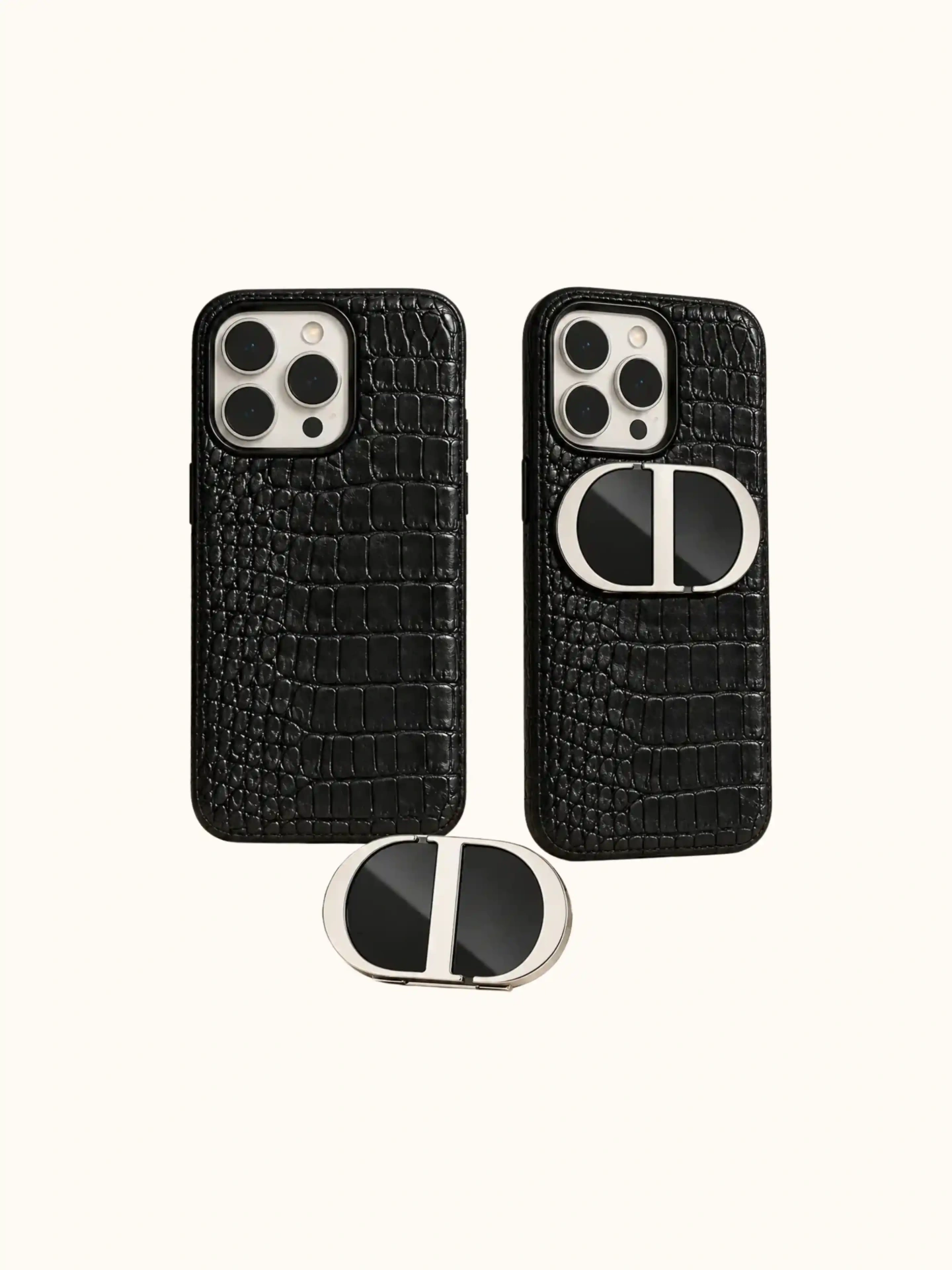 Afbeeldingen van Black Croco Phone Case + Dior Phone Mirror