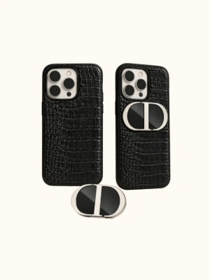 Afbeeldingen van Black Croco Phone Case + Dior Phone Mirror