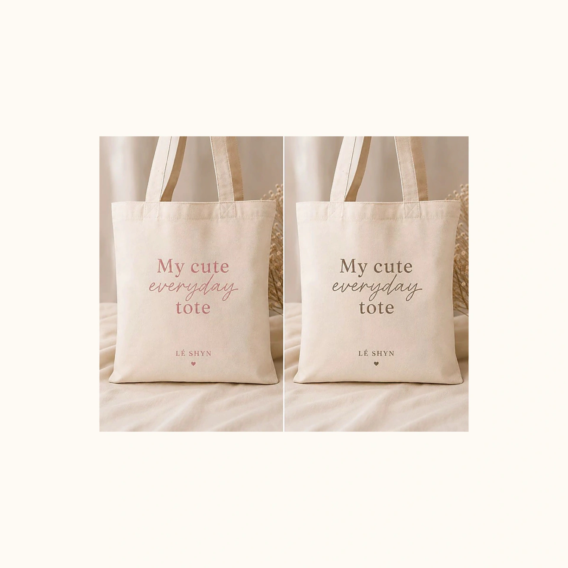 Afbeeldingen van Tote Bag Roze & Bruin Letters