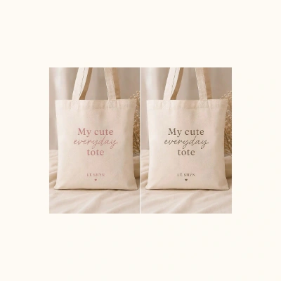 Afbeeldingen van Tote Bag Roze & Bruin Letters