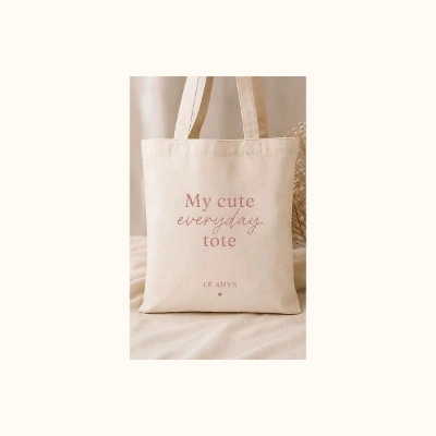 Afbeeldingen van Tote Bag Roze & Bruin Letters