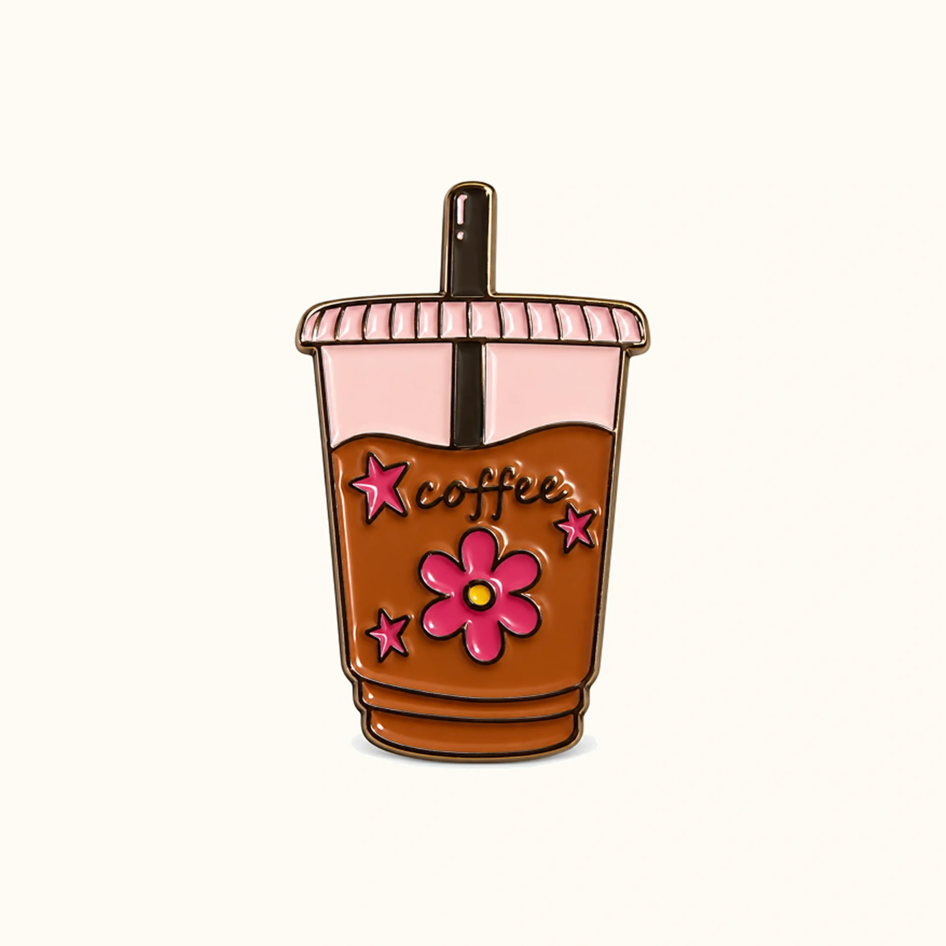Afbeeldingen van Coffee met roze bloem Metalen Sticker