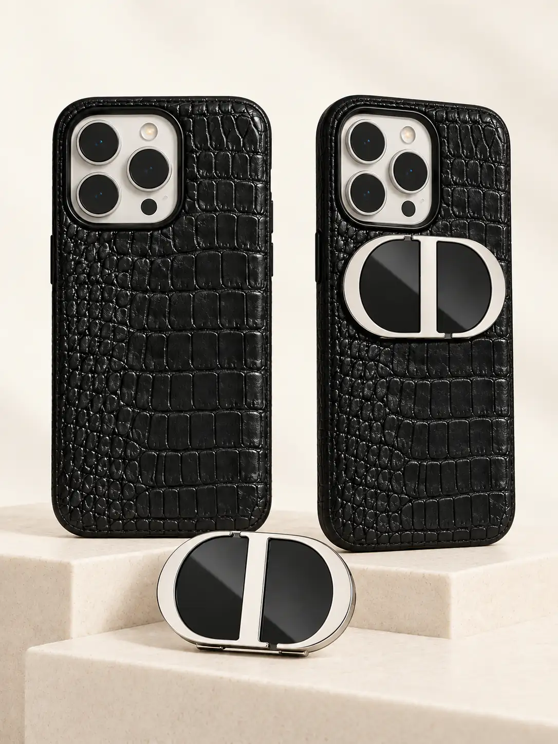 Zwart Croco Telefoonhoesje & Dior Spiegel