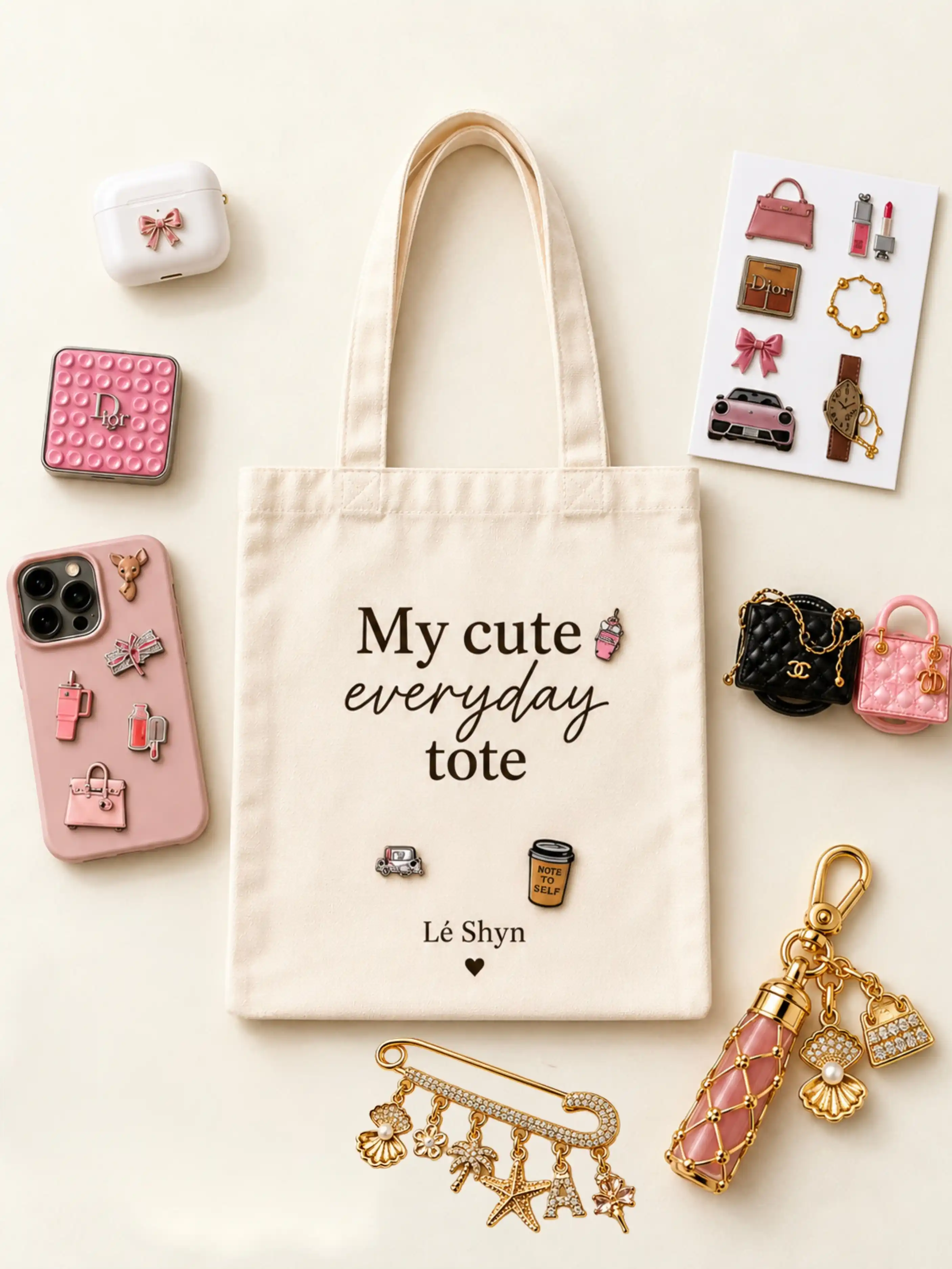 Phone Sticker, Phone Charms, Grips , Tot Bag and Dior Mirror